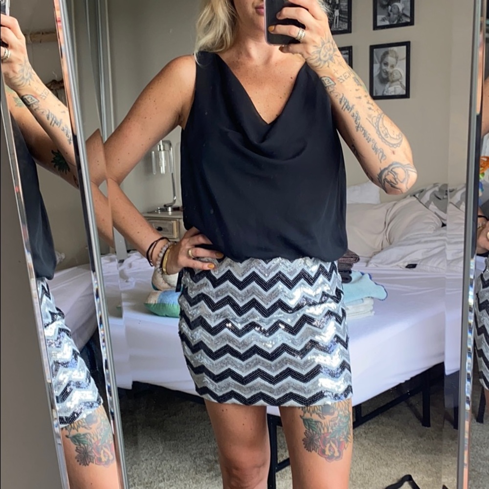 NWT As You Wish black and silver sequin dress